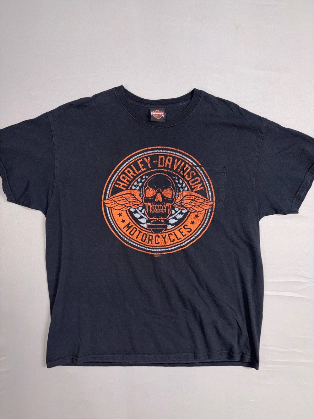 Harley-Davidson Black Short Sleeve Tee with Orange Skull Emblem